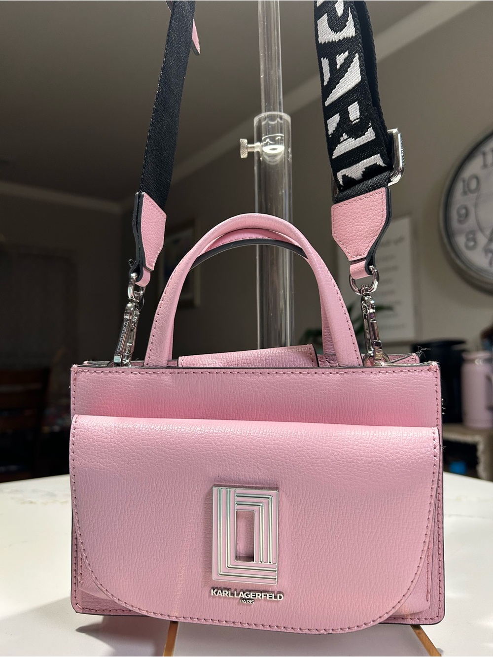 Karl Lagerfeld Pale Pink Mini Top-Handle Crossbody with Branded Strap